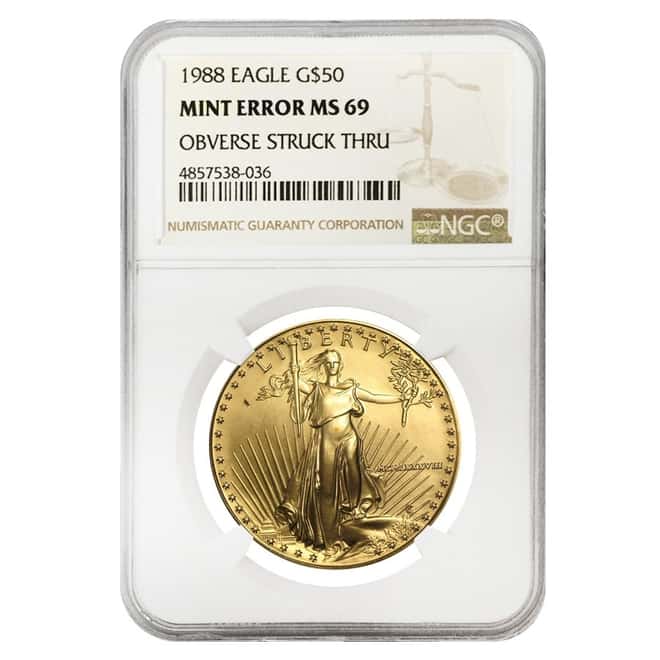 1988 1 oz $50 Gold American Eagle NGC MS 69 Mint Error
