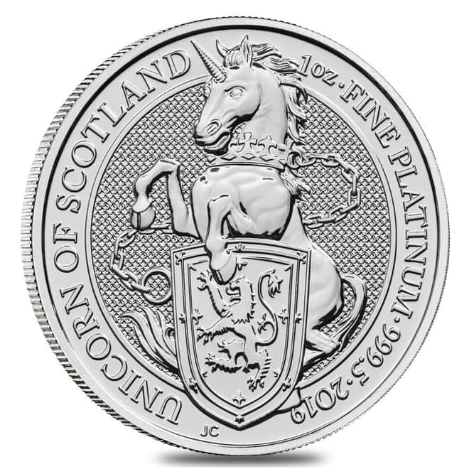 2019 Great Britain 1 oz Platinum Queen's Beasts (Unicorn of Scotland) Coin .9995 Fine BU