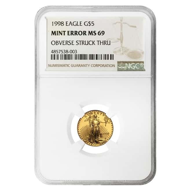 1998 1/10 oz $5 Gold American Eagle NGC MS 69 Mint Error