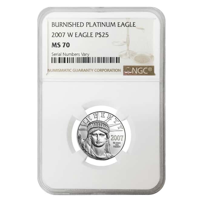 2007 W 1/4 oz $25 Burnished Platinum American Eagle NGC MS 70
