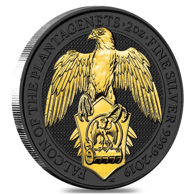 2019 Great Britain 2 oz Silver Queen's Beasts (Falcon) Coin .9999 Fine Black Ruthenium 24K Gold Edition (w/Box & COA)
