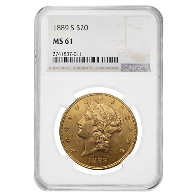 1889 S $20 Liberty Head Double Eagle Gold Coin NGC MS 61