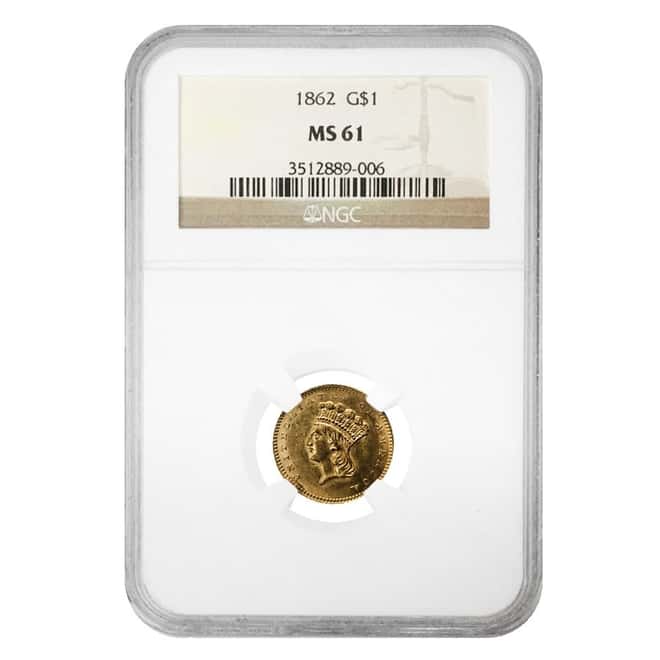 1862 $1 Gold Indian Princess Head Type 3 NGC MS 61