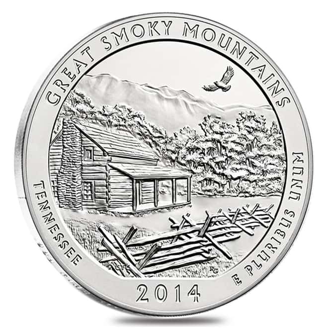 2014 5 oz Silver America the Beautiful ATB Tennessee Great Smoky Mountain National Park Coin