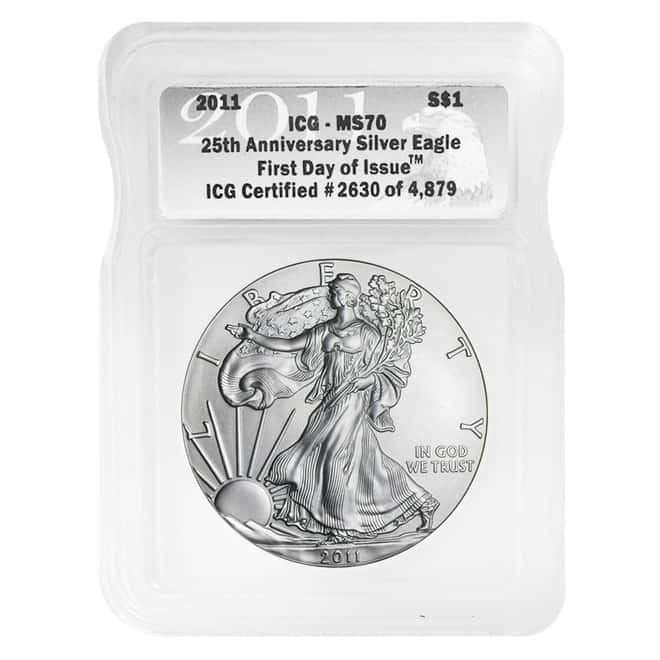 2011 1 oz Silver American Eagle ICG MS 70 FDOI (25th Anniversary)