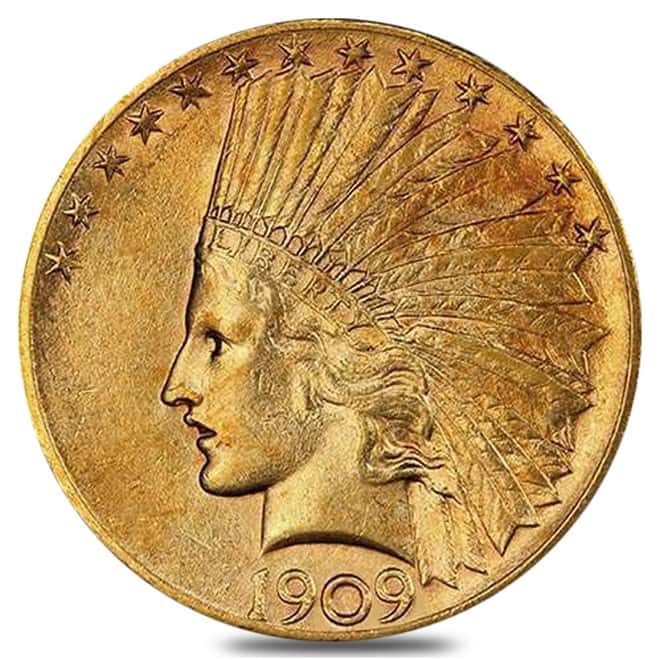 1909 S $10 Gold Eagle Indian Head - Almost Uncirculated AU
