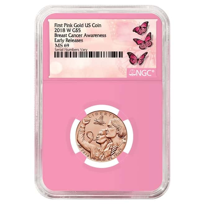 2018 W Breast Cancer Awareness $5 Gold Commemorative NGC MS 69 Early Releases (Pink Holder)