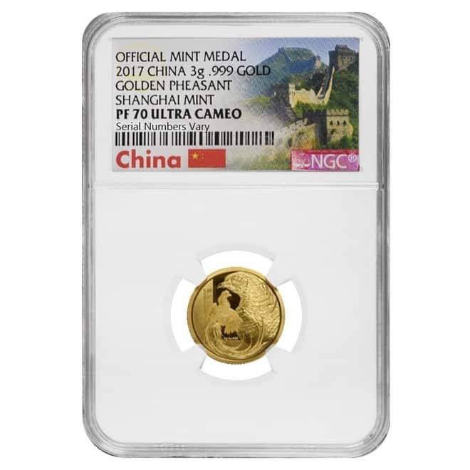 2017 3 gram Chinese Golden Pheasant Proof Gold Medal NGC PF 70 UCAM