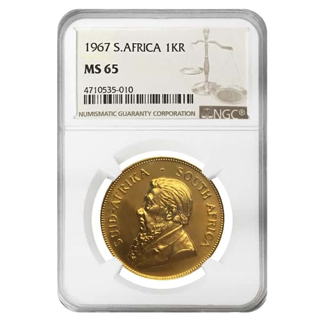 1967 1 oz South African Krugerrand Gold Coin NGC MS 65