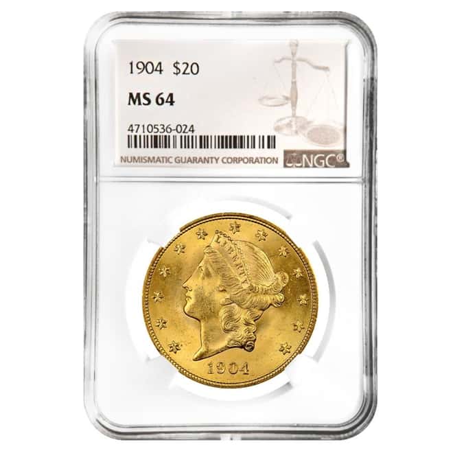 1904 $20 Liberty Head Double Eagle Gold Coin NGC MS 64