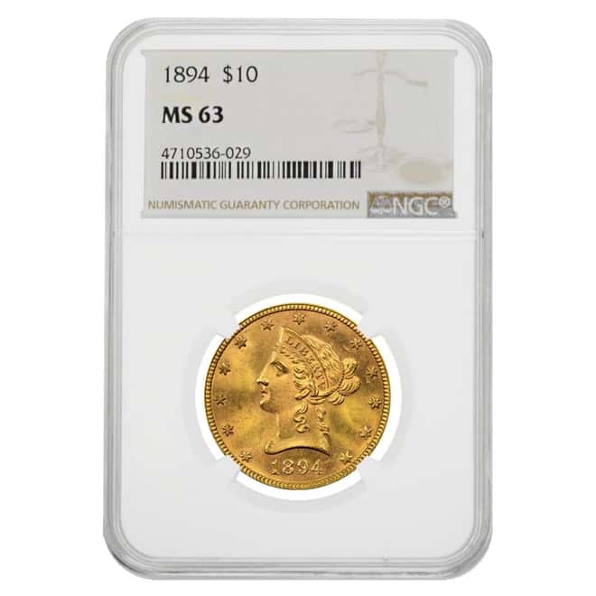 1894 $10 Liberty Head Gold Eagle Coin NGC MS 63