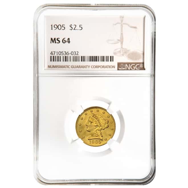  1905 $2.5 Liberty Head Quarter Eagle Gold Coin NGC MS 64