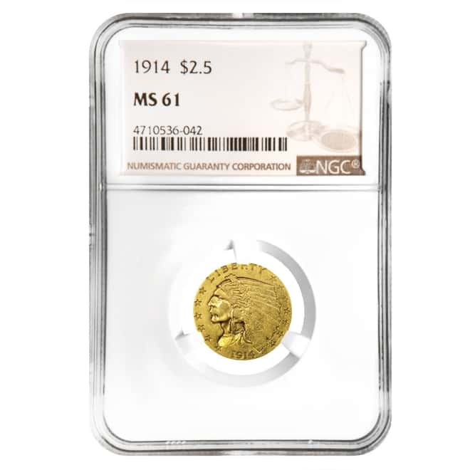 1914 $2.5 Indian Head Quarter Eagle Gold Coin NGC MS 61