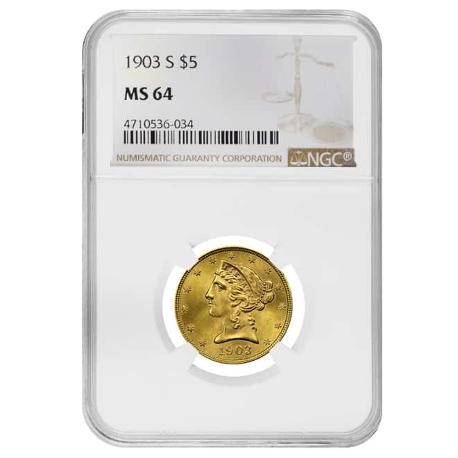 1903 S $5 Liberty Head Half Eagle Gold Coin NGC MS 64