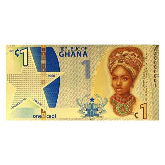 2020 Republic of Ghana 1/1000 oz 24K Gold 1 Cedi Aurum Note