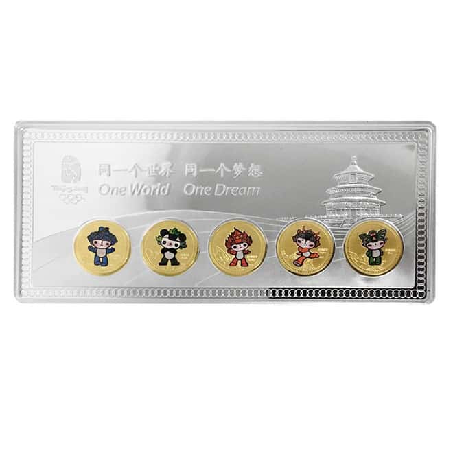 2008 China 110 gram Silver 5 gram Gold Beijing Olympics Mascots Bar .999 Fine (w/Box)