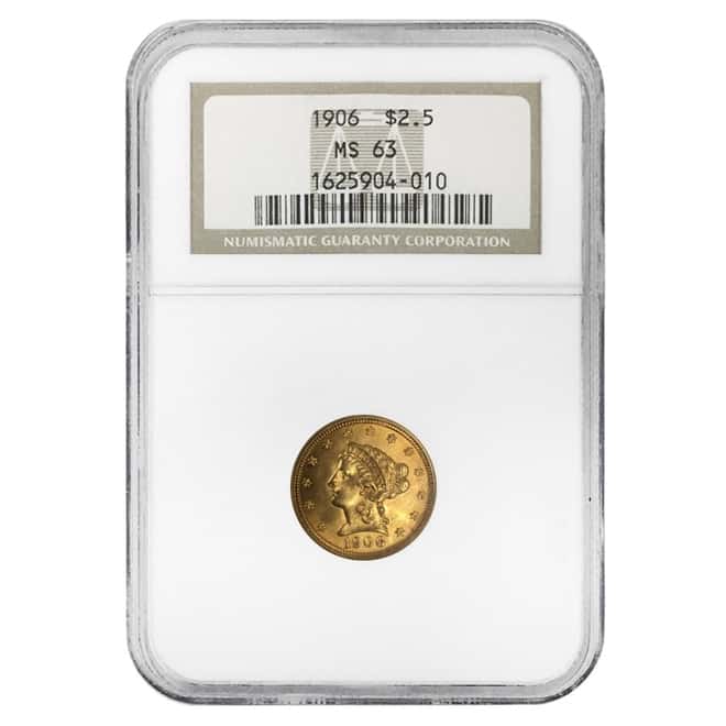 1906 $2.5 Liberty Head Gold Quarter Eagle Coin NGC MS 63