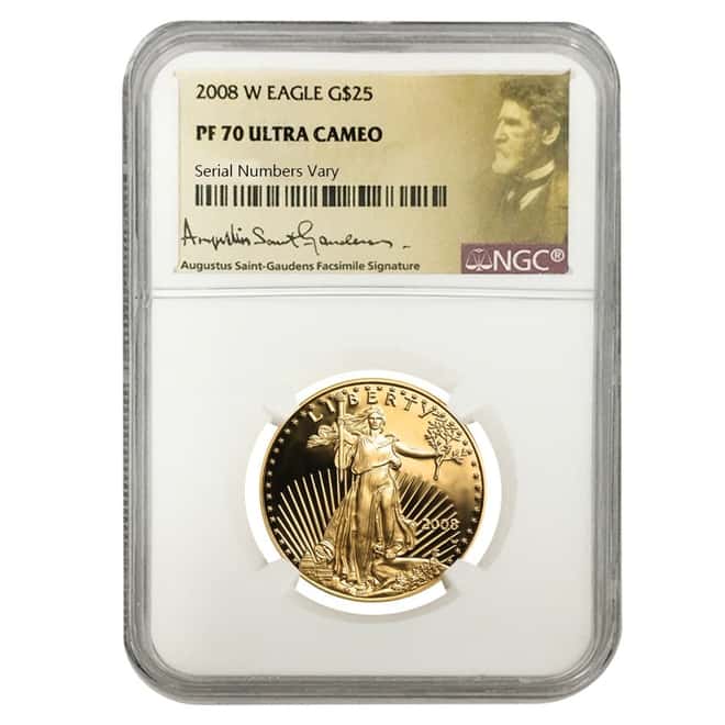2008 W 1/2 oz $25 Proof Gold American Eagle NGC PF 70 UCAM (Saint-Gaudens Sign Label)