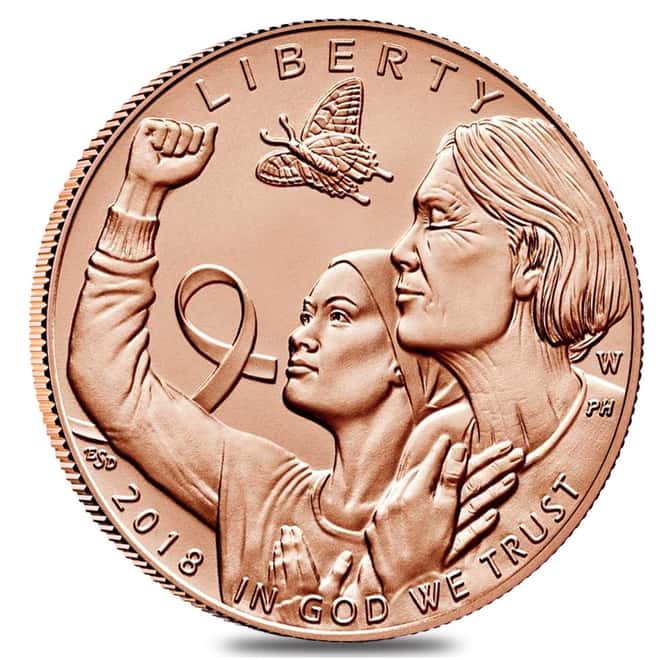 2018 W Breast Cancer Awareness $5 Burnished Gold Commemorative (w/Box & COA)