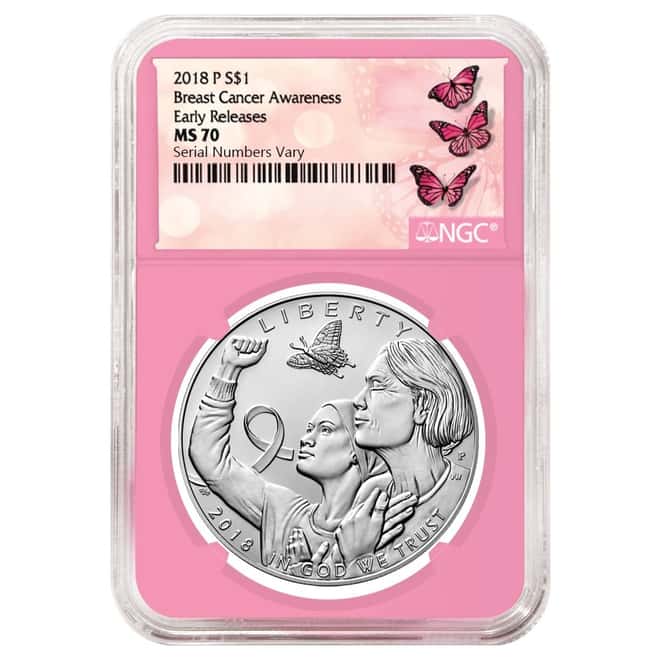 2018 P Breast Cancer Awareness Burnished Silver Dollar Commemorative NGC MS 70 Early Releases
