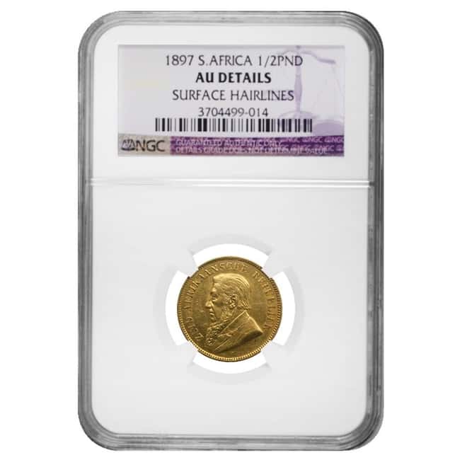 1897 South Africa 1/2 Pond Gold Coin NGC AU Details