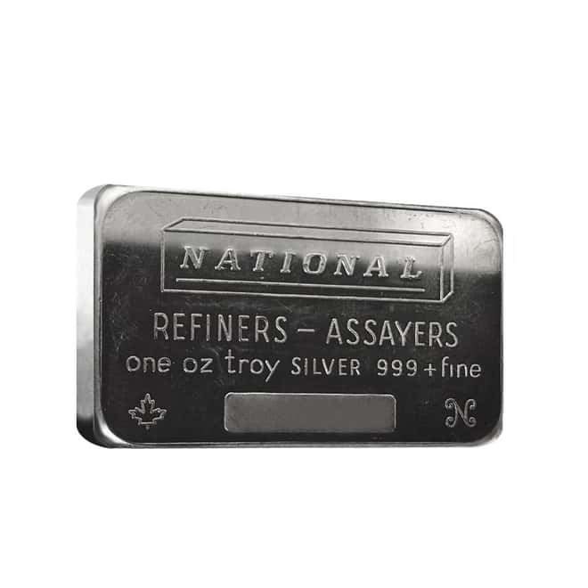 1 oz National Refiners Silver Vintage Bar .999 Fine