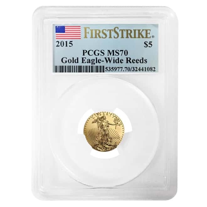 2015 1/10 oz $5 Gold American Eagle PCGS MS 70 First Strike Wide Reeds