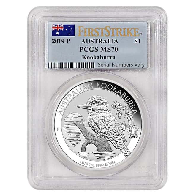 2019 1 oz Silver Australian Kookaburra Perth Mint PCGS MS 70 First Strike