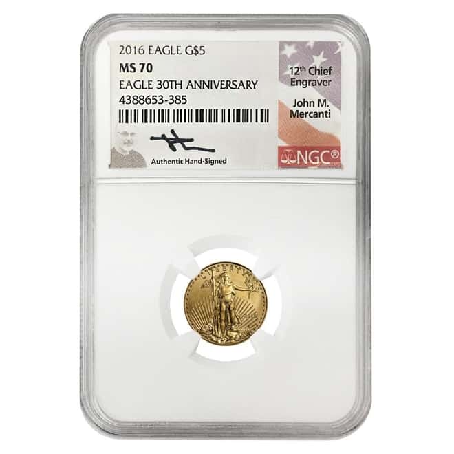 2016 1/10 oz $5 Gold American Eagle NGC MS 70 (Random Signature Label)