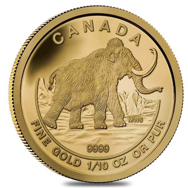 2014 1/10 oz Gold Canadian Woolly Mammoth $5 Proof Coin .9999 Fine (w/Box & COA)