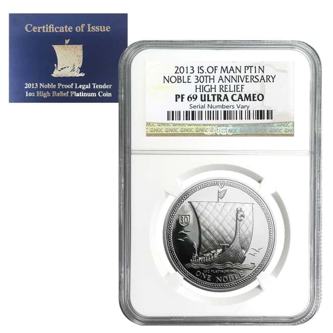 2013 Isle of Man 1 oz Platinum Noble High Relief NGC PF 69 UCAM (w/COA)