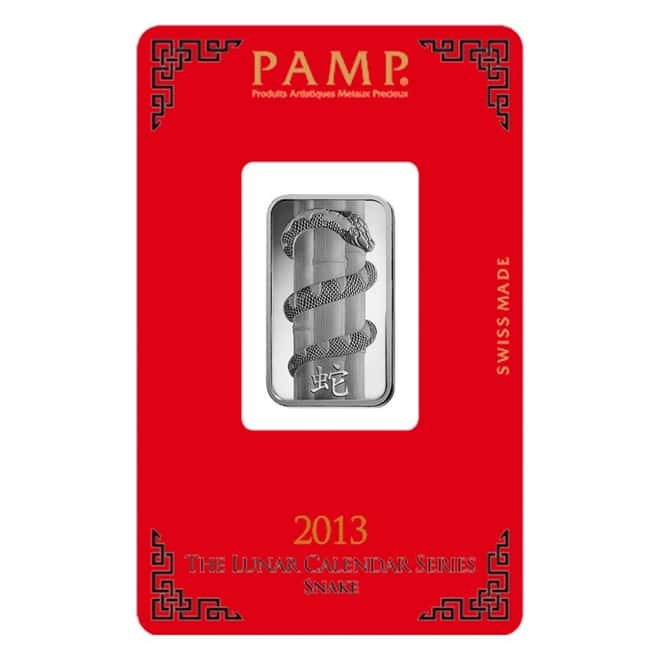 10 gram PAMP Suisse Year of the Snake Silver Bar (In Assay)