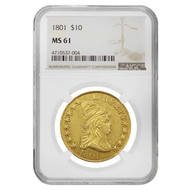 1801 $10 Draped Bust Eagle Gold Coin NGC MS 61