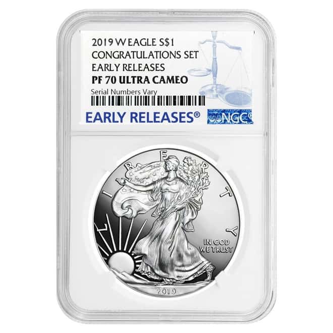 2019-W 1 oz Proof Silver American Eagle Congratulations Set NGC PF 70 UCAM Early Releases