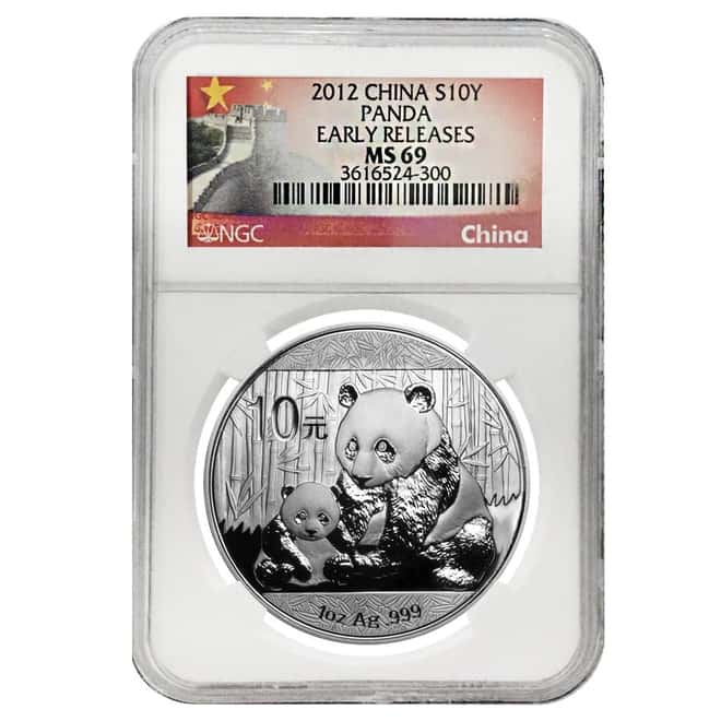 2012 1 oz Chinese Silver Panda 10 Yuan NGC MS 69 Early Releases