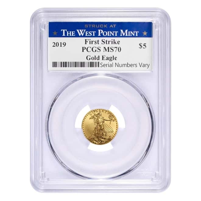 2019 (W) 1/10 oz Gold American Eagle PCGS MS 70 First Strike (West Point)