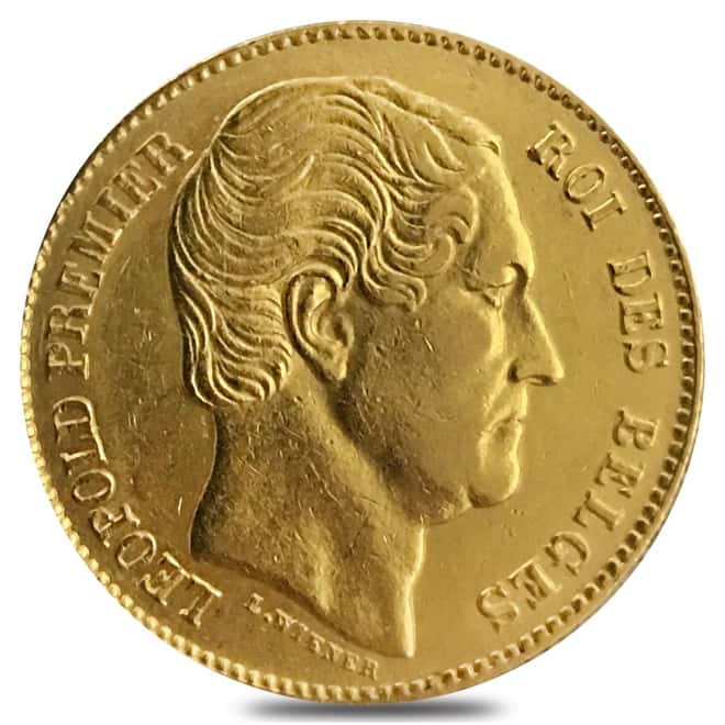 1865 Belgium Gold 20 Francs Leopold I Avg Circ AGW .1867 oz