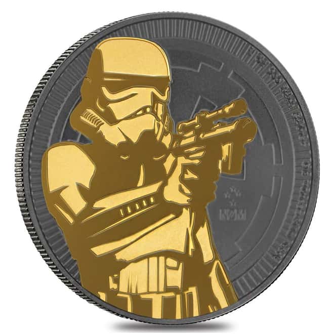 2018 1 oz Niue Silver $2 Star Wars Stormtrooper Black Ruthenium 24K Gold Edition (w/Box & COA)