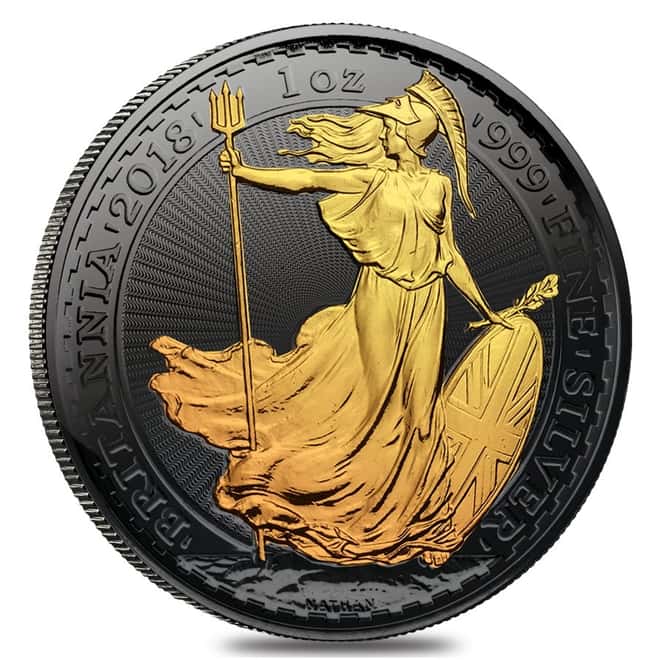 2018 Great Britain 1 oz Silver Britannia Coin .999 Fine Black Ruthenium 24K Gold Edition (w/Box & COA)