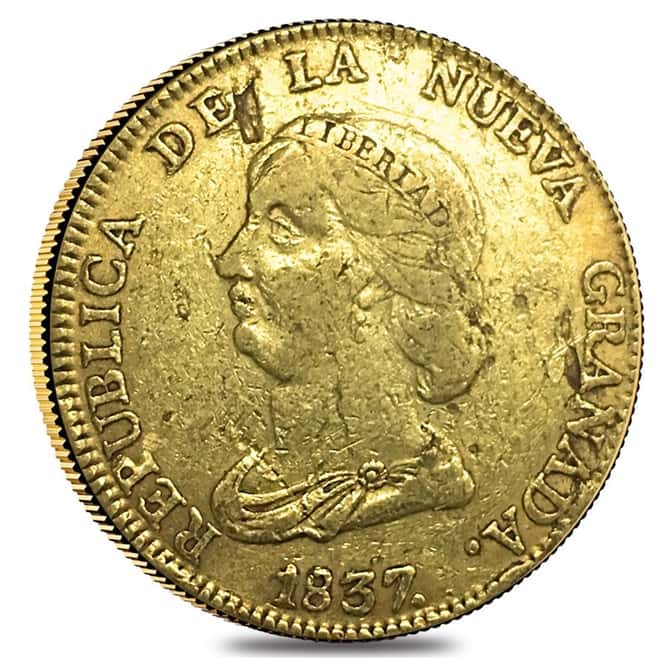 1837 Colombia 16 Pesos Gold Coin Ex Jewelry AGW .7595 oz