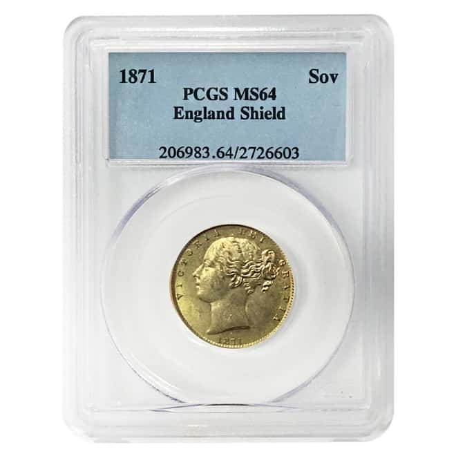 1871 British Gold Sovereign Victoria Young Head Shield PCGS MS 64
