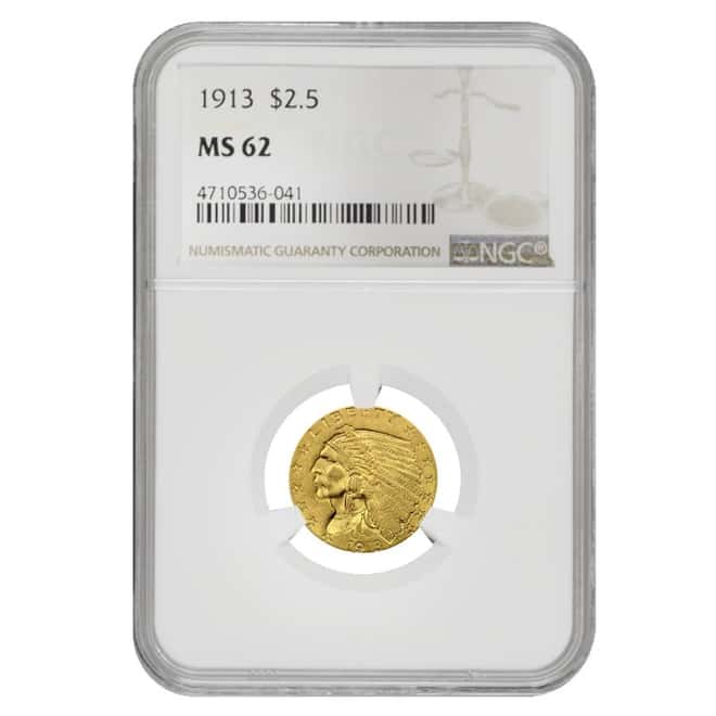 1913 $2.5 Indian Head Quarter Eagle Gold Coin NGC MS 62