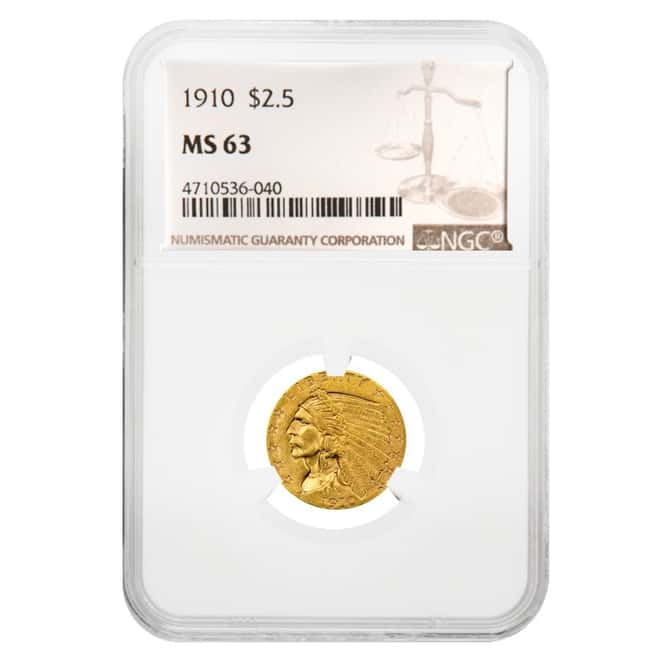 1910 $2.5 Indian Head Quarter Eagle Gold Coin NGC MS 63