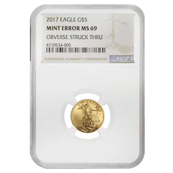 2017 1/10 oz $5 Gold American Eagle NGC MS 69 Mint Error