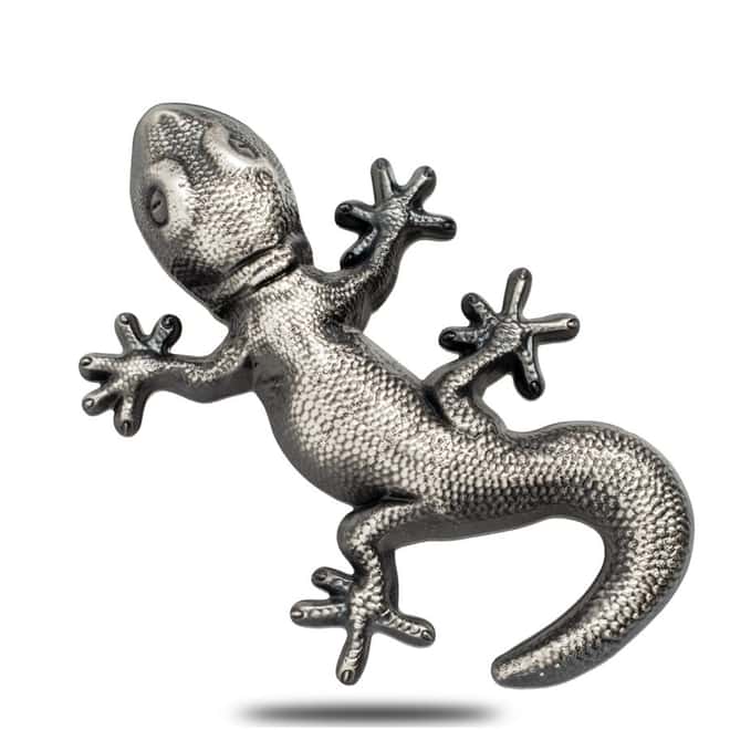 2018 1 oz Palau Gecko Natural Perspectives High Relief Antiqued Silver Coin $5 .999 Fine (w/Box)