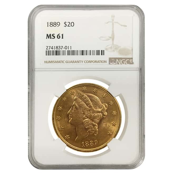 1889 $20 Liberty Head Gold Double Eagle Coin NGC MS 61