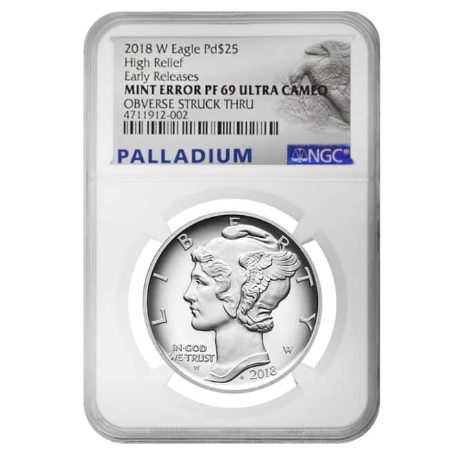 2018-W 1 oz Proof Palladium American Eagle NGC PF 69 ER Mint Error 