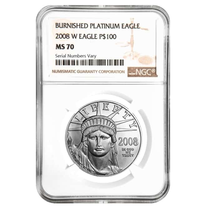 2008 W 1 oz $100 Burnished Platinum American Eagle Coin NGC MS 70