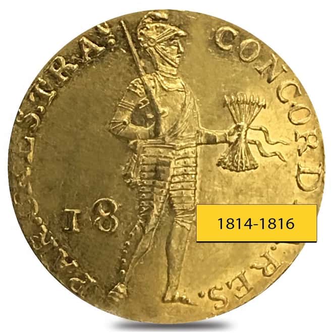 Netherlands 1 Ducat - Type 1 Gold Coin AGW .1106 oz AU (1814-1816, Random Year)
