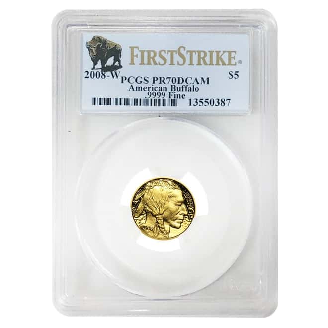 2008 W 1/10 oz $5 Proof Gold Buffalo PCGS PF 70 DCAM First Strike